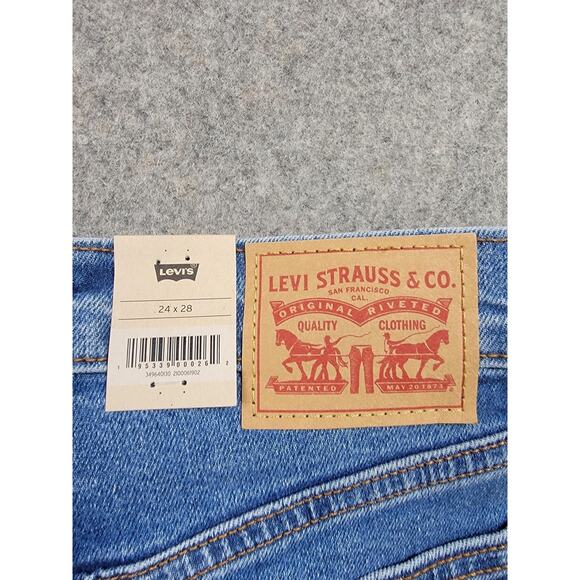 Levi's Wedgie Straight Jeans Womens W24 L28 Blue High Rise Button Fly - Picture 10 of 16